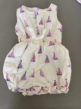 SweetHoney Cream Romper with Pink & Purple Sailboat Print